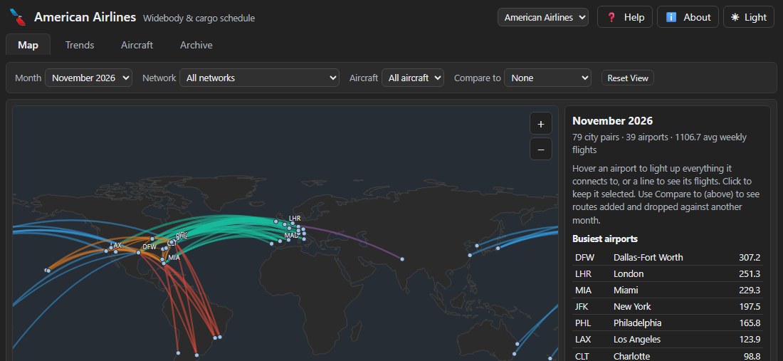 Widebody Aircraft Tracker screenshot
